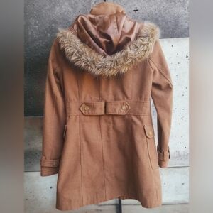 Coogi Military Wool Pea Coat With Fur Hood Women's Size Small